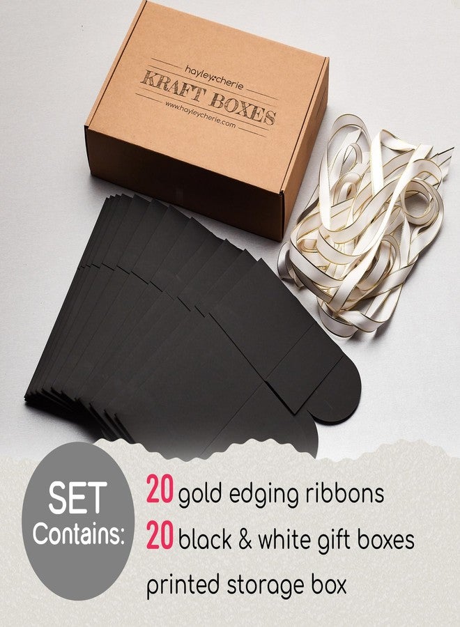 Hayley Cherie Black Kraft Gift Boxes with White & Gold Ribbons (20 Set) 6.5” x 4” Small Rectangle Cardboard Treat Boxes with Lids for Gift Giving, Weddings, Party Favors, Cookies, Christmas, Groomsmen, Bulk, Empty - Image 3